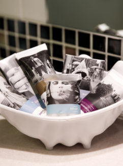 Bowl of complimentary toiletries from Mercure Hotels