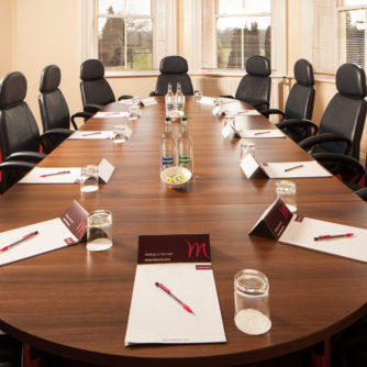 Table set for a meeting in Ashford room at Mercure Maidstone Great Danes Hotel