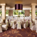 The Hollingbourne Suite at at Mercure Maidstone Great Danes Hotel set up for wedding breakfast