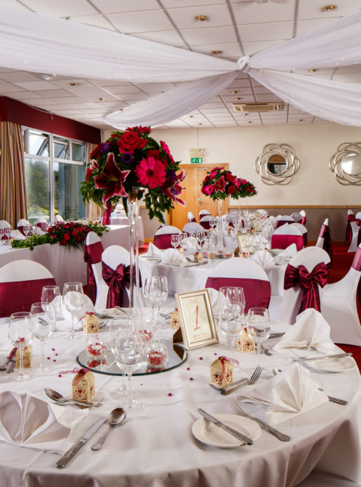 The Park View at Mercure Maidstone Great Danes Hotel set up for a wedding breakfast