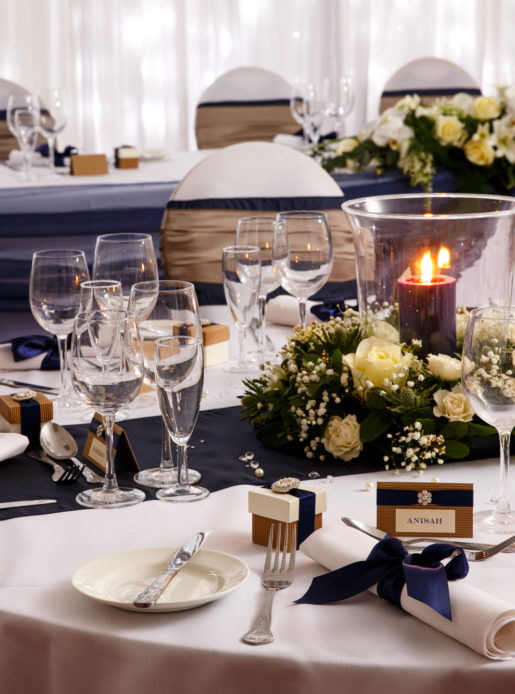 TEC West Suite at Mercure Maidstone Great Danes Hotel set up for a wedding breakfast