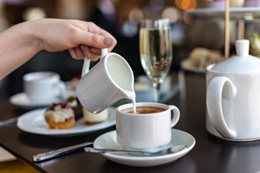 Afternoon tea with Prosecco and cup of tea.